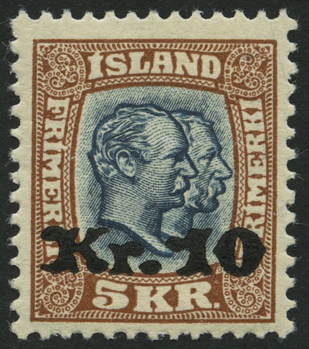 ISLAND 141 *, 1930, 10 Kr. Auf 5 Kr. Doppelportrait, Falzrest, Pracht, Signiert - Otros & Sin Clasificación