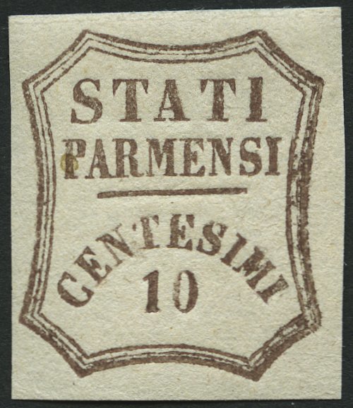 PARMA 13 *, 1859, 10 C. Dunkelbraun, Falzrest, Pracht, Signiert Gebrüder Senf, Mi. 750.- - Parma