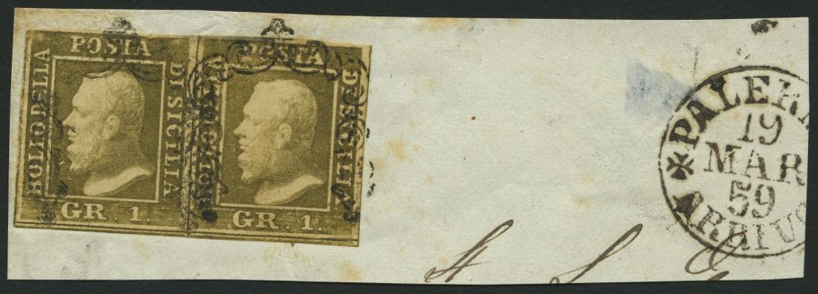 SIZILIEN 2b Paar BrfStk, 1859, 1 Gr. Braunoliv Im Waagerechten Paar Auf Großem Kabinettbriefstück - Sicilia