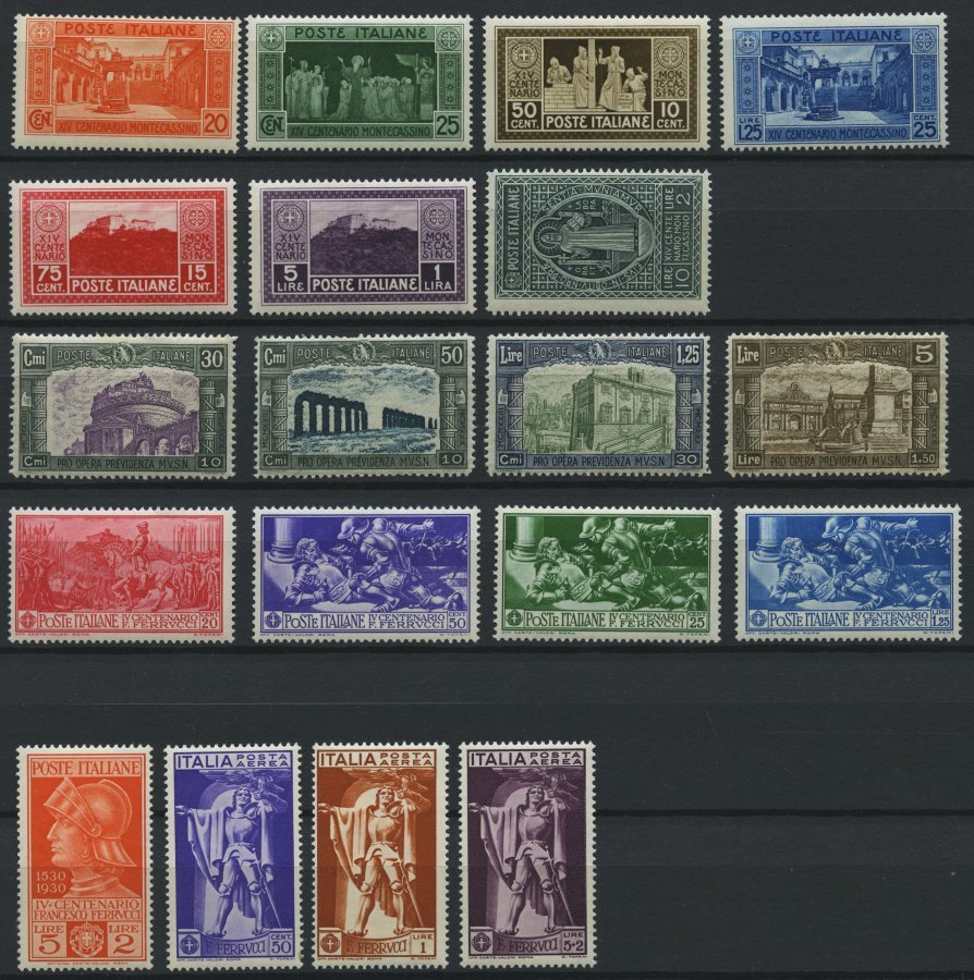 ITALIEN 318-24,333-44 *, 1929/30, Klosterabtei Monte Cassino, Nationalmiliz, Francesco Ferruchi, Falzrest, 3 Prachtsätze - Italia