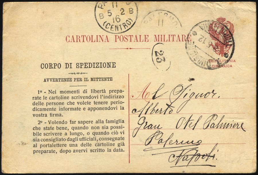 MILITÄRPOST 1912, Feldpoststempel DIVISIONE TRIPOLITANIA Auf Seltener Feldpost-Vordruckkarte (Vordruck Zu Deutsch: Es Ge - Italy