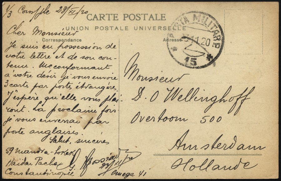 MILITÄRPOST 1920, K2 POSTA MILITARE/No. 15 Auf Feldpost-Ansichtskarte Aus Konstantinopel, Pracht - Italy