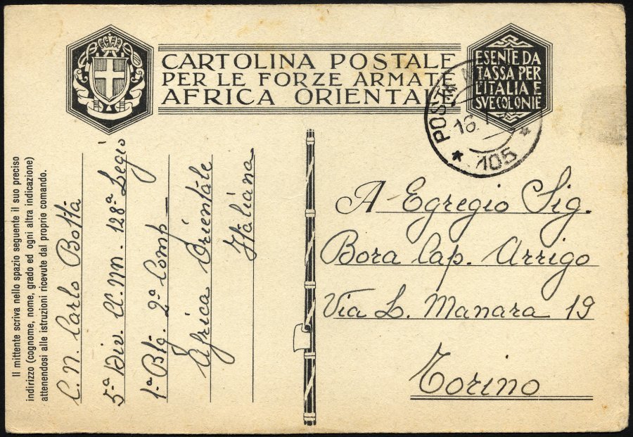 MILITÄRPOST 1936, K2 POSTA MILITARE/105 Auf Feldpostkarte Aus Debarech, Feinst (senkrecht Gefaltet) - Italy