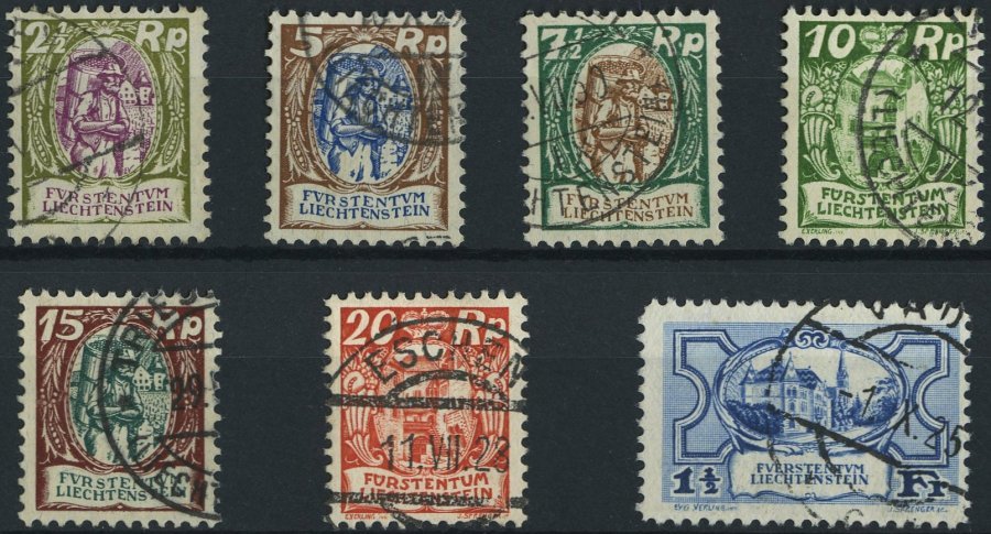 LIECHTENSTEIN 65-71 O, 1924, Freimarken, 7 Prachtwerte, Mi. 194.- - Other & Unclassified