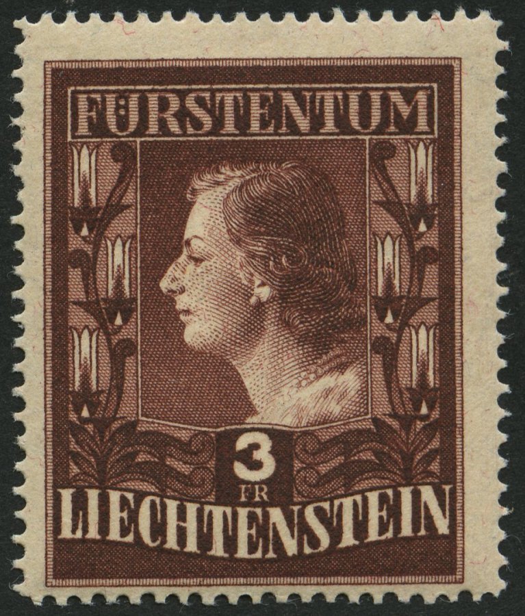 LIECHTENSTEIN 305BW **, 1951, 3 Fr. Fürstin Gina, Gezähnt L 14 3/4, Wz. 2 W, Pracht, Mi. 170.- - Other & Unclassified