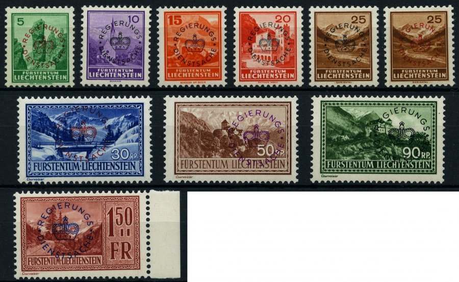 DIENSTMARKEN D 11-19a,b **, 1934, Freimarken, 25 Rp. Beide Aufdruckfarben, 10 Prachtwerte, Mi. 380.- - Official