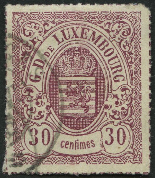 LUXEMBURG 21 O, 1871, 30 C. Lilarot, üblicher Durchstich, Mi. 100.- - Otros & Sin Clasificación