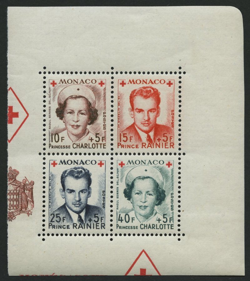 MONACO 397-400A **, 1949, Rotes Kreuz Im Viererblock, Rechte Obere Bogenecke 2 Falzreste Im Rand, Pracht - Otros & Sin Clasificación