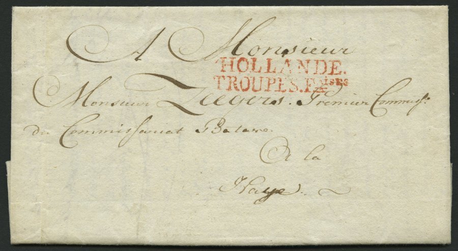 NIEDERLANDE 1802, HOLLANDE/TROUPES. FAISES, Roter L2 Auf Brief Mit Inhalt Aus Der Batavischen Republik, Pracht - Holanda