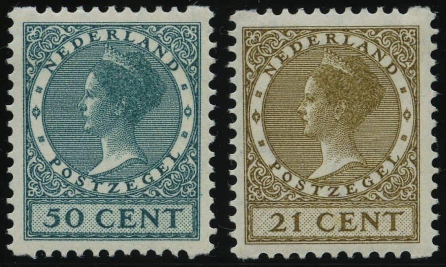 NIEDERLANDE 191D,240D *, 1930/34, 50 C. Und 21 C. Königin Wilhelmina, Rollenzähnung D, Falzrest, 2 Prachtwerte - Netherlands