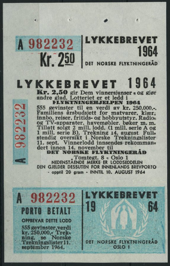 NORWEGEN 518 **, 1964, 3-teilige Lotteriemarke Der Flüchtlingshilfe, Buchstabe A, Pracht, Mi. 180.- - Other & Unclassified