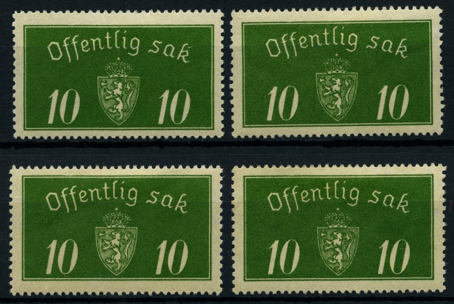 DIENSTMARKEN D 12I *, 1933, 10 Ø Grün, Type I, Falzreste, 4 Prachtwerte, Mi. Für ** (400.-) - Other & Unclassified