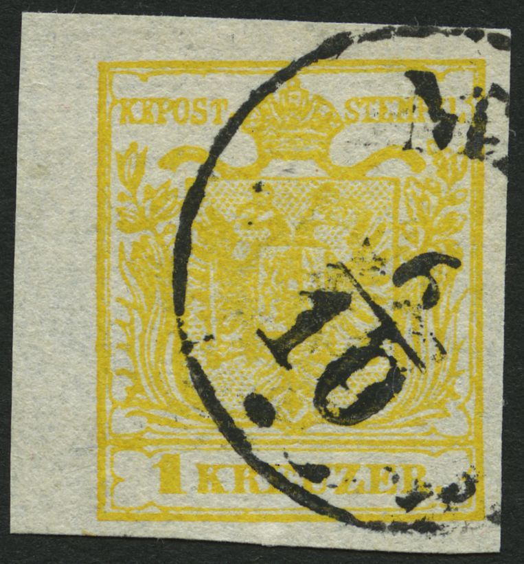 ÖSTERREICH 1Xa O, 1850, 1 Kr. Ockergelb, Handpapier, Type Ib, Mit Linkem Rand (4 Mm), Pracht - Oblitérés