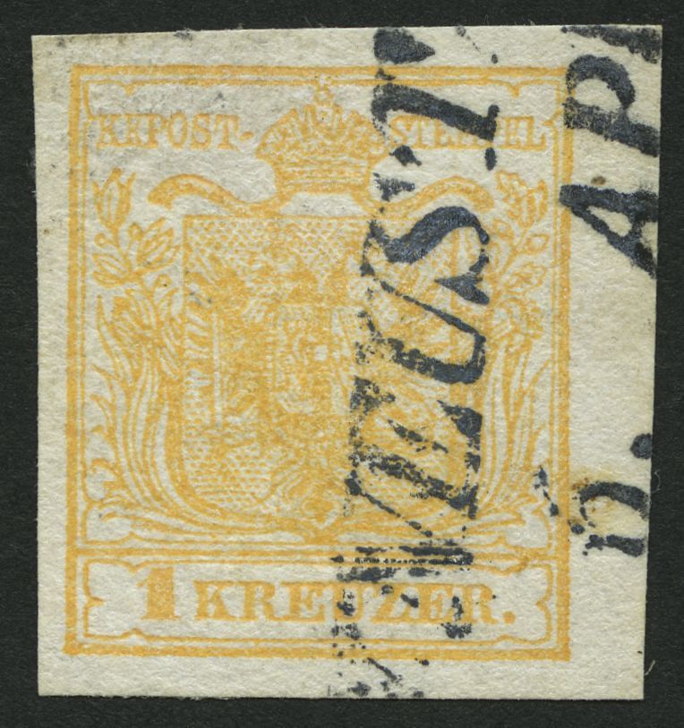 ÖSTERREICH 1Xb O, 1850, 1 Kr. Hellorange, Handpapier, Type III, Kartonpapier 0.12 Mm, L2 NEUSTADT, Pracht, Befund Dr. Fe - Usados