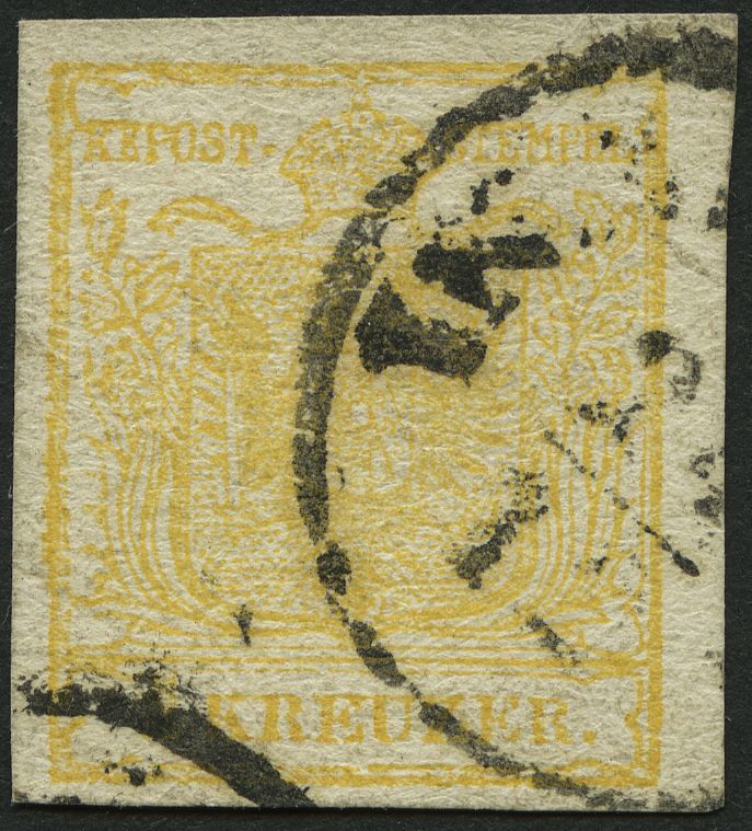 ÖSTERREICH 1Yb O, 1854, 1 Kr. Ockergelb, Maschinenpapier, Type Ib, K1 INN(SBRUCK), Pracht, Befund Dr. Ferchenbauer, Mi. - Usados