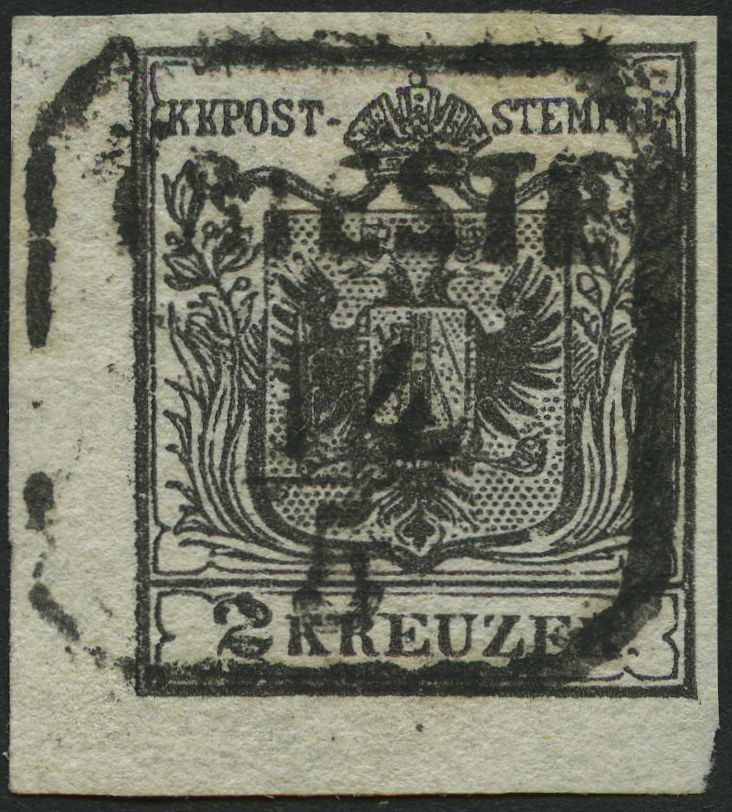 ÖSTERREICH 2Xa O, 1850, 2 Kr. Schwarz, Handpapier, Untere Linke Bogenecke, Zentrischer Stempel TRIESTE, Kabinett - Usados