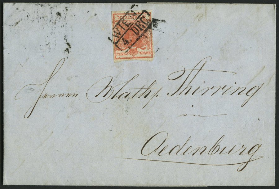 ÖSTERREICH 3X BRIEF, 1850, 3 Kr. Ziegelrot, Handpapier, Type Ia, R2 WIEN, Zwergenschnitt, Zweiseitig Gerissen, Prachtbri - Usados