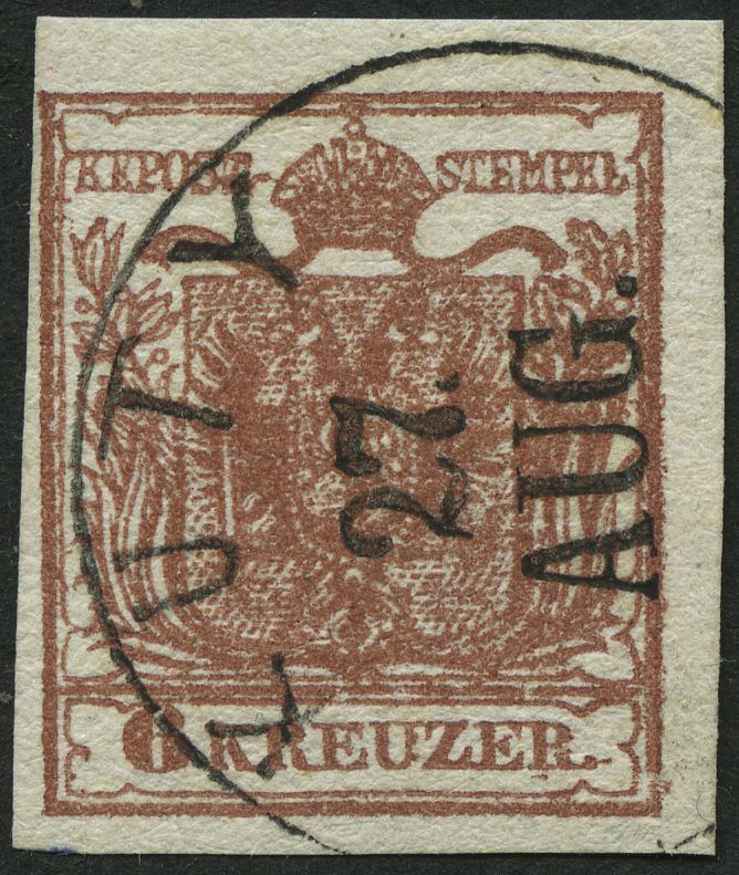 ÖSTERREICH 4X O, 1850, 6 Kr. Braun, Handpapier, Type Ib, K1 KUTY, Pracht - Used Stamps