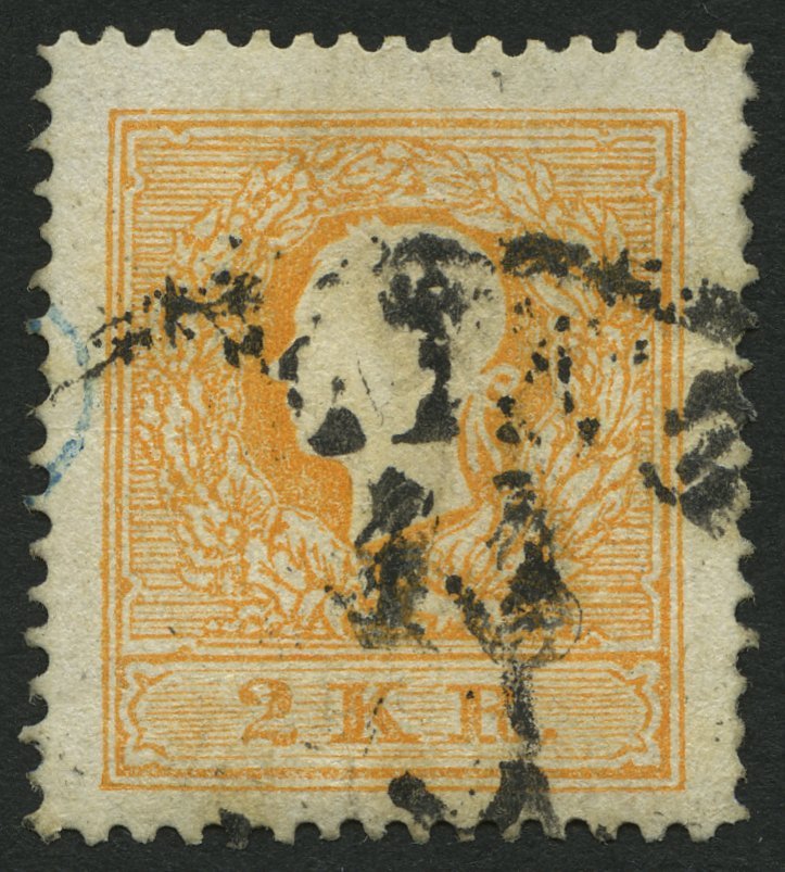 ÖSTERREICH 10IIe O, 1859, 2 Kr. Orange, Type II, Repariert, Mi. (600.-) - Usados