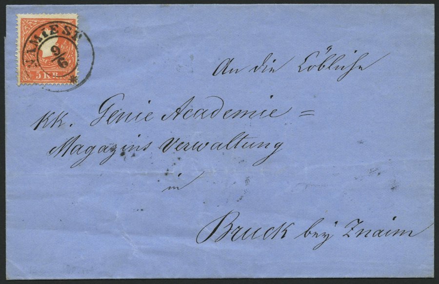ÖSTERREICH 13II/I BRIEF, 1859, 5 Kr. Rot, Type II, Rahmen In Type I, Auf Brief Mit K2 NAMIEST Nach Bruck Bei Znaim, Prac - Usados