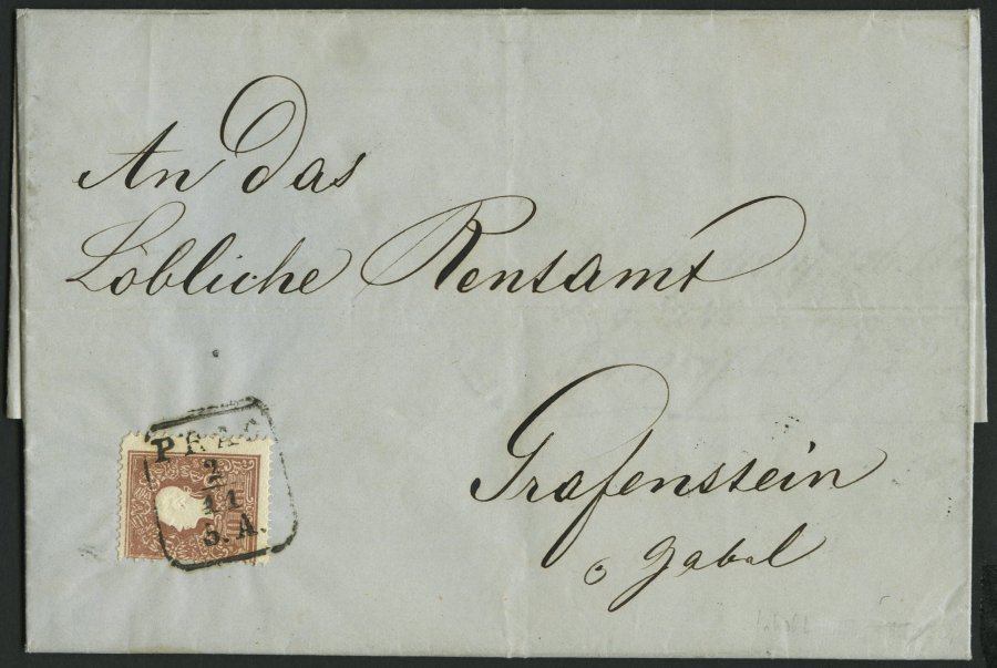 ÖSTERREICH 14II BRIEF, 1859, 10 Kr. Braun, Type II, Auf Brief Der österreichischen Versicherungsanstalt Mit R4 PRAG An D - Usados