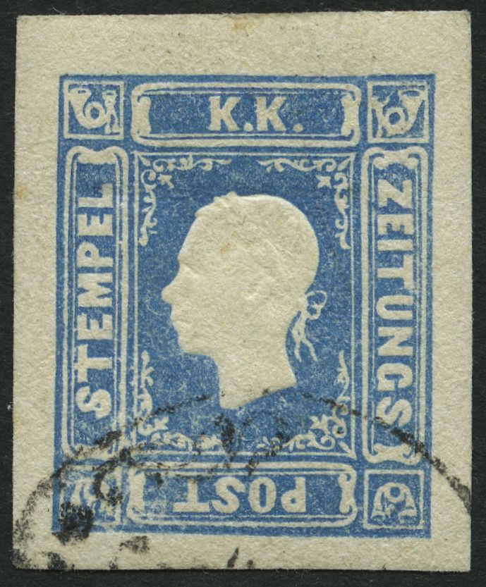 ÖSTERREICH 16a O, 1858, 1.05 Kr. Hellblau, Punkthelle Stelle Sonst Breitrandig Pracht, Fotobefund Dr. Ferchenbauer, Mi. - Used Stamps