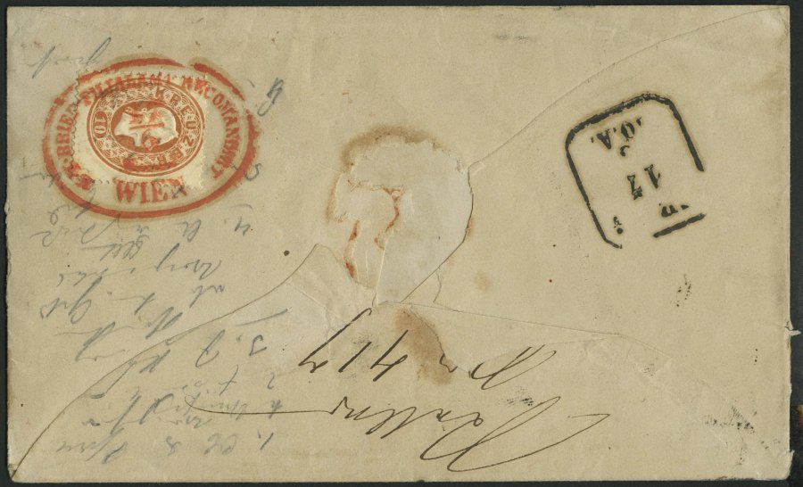 ÖSTERREICH 21/2 BRIEF, 1860, 15 Kr. Blau Und Rückseitiges Reco-Porto 1o Kr. Braun Auf Brief Mit Roten Oval-K1 K.K. BRIEF - Usados