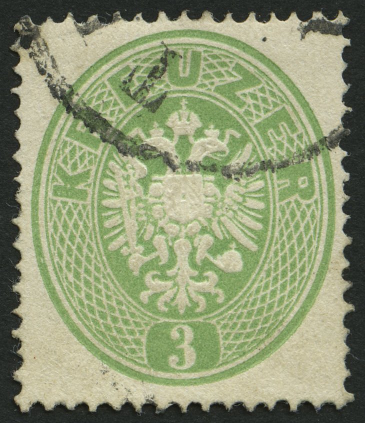 ÖSTERREICH 25 O, 1863, 3 Kr. Grün, Pracht, Mi. 110.- - Used Stamps