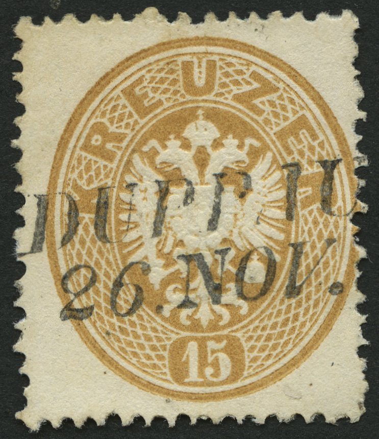 ÖSTERREICH 28 O, 1863, 15 Kr. Braun, L2 DUPPAU, Pracht - Usados