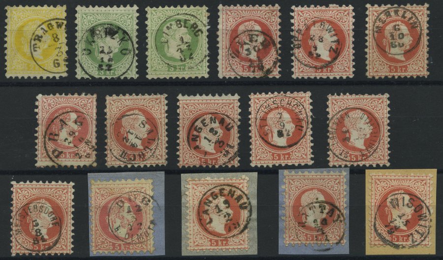 ÖSTERREICH O,BrfStk , 1867, 2 - 5 Kr. Franz Joseph, 16 Werte Mit Fingerhutstempeln, Einige Bessere, Prachtlot - Usados