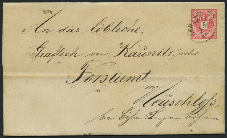 ÖSTERREICH 46 BRIEF, 1884, 5 Kr. Doppeladler Auf Brief Mit K1 Zerawitz Nach Neuschloß, Pracht - Usados