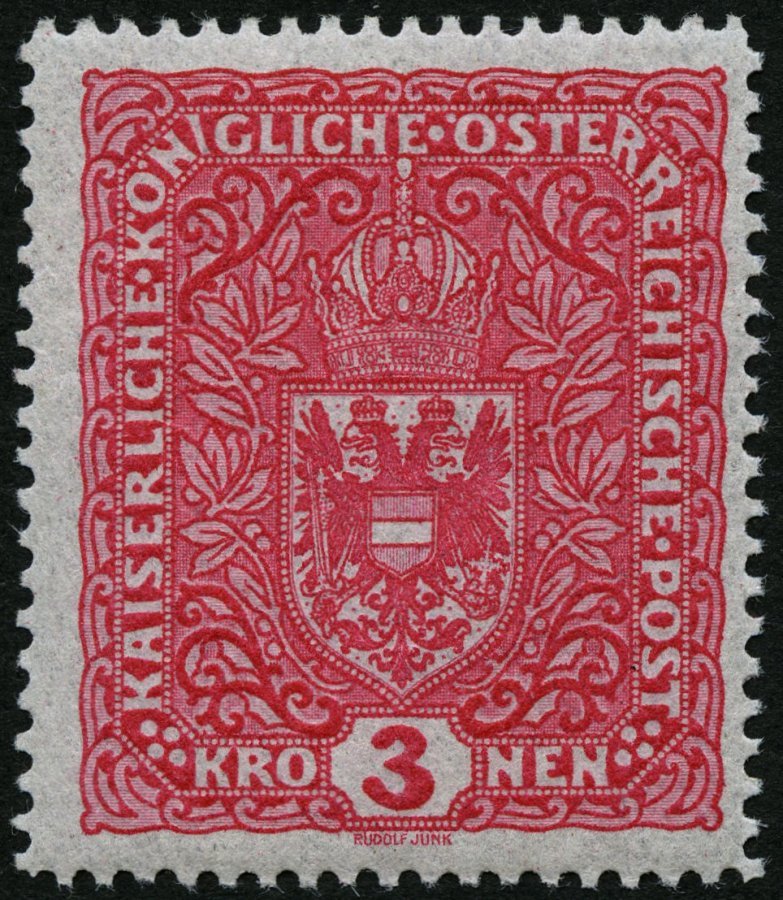 ÖSTERREICH 205I *, 1917, 3 Kr. Dunkellilarot, Type I, Falzrest, Pracht, Mi. 60.- - Usados