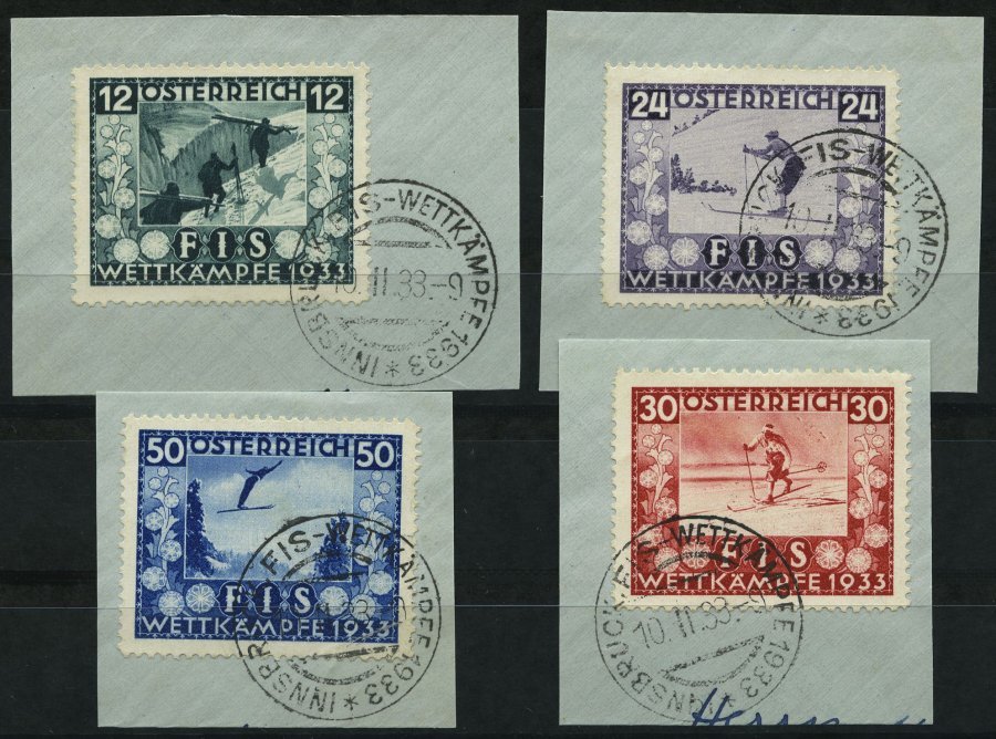 ÖSTERREICH 551-54 BrfStk, 1933, FIS I Mit Sonderstempeln Auf Briefstücken, Prachtsatz, Mi. 350.- - Usados