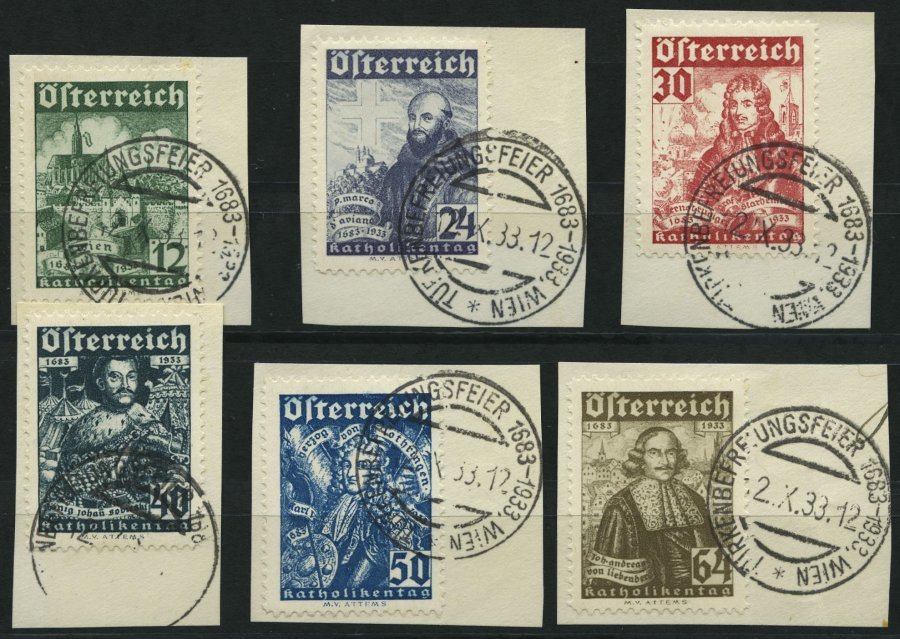 ÖSTERREICH 557-62 BrfStk, 1933, Katholikentag, Sonderstempel, Prachtsatz Auf Briefstücken, Mi. 280.- - Used Stamps