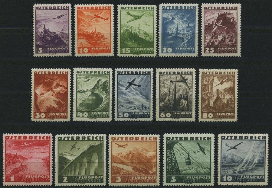 ÖSTERREICH 598-612 **, 1935, Flugzeug über Landschaften, Prachtsatz, Mi. 180.- - Usados