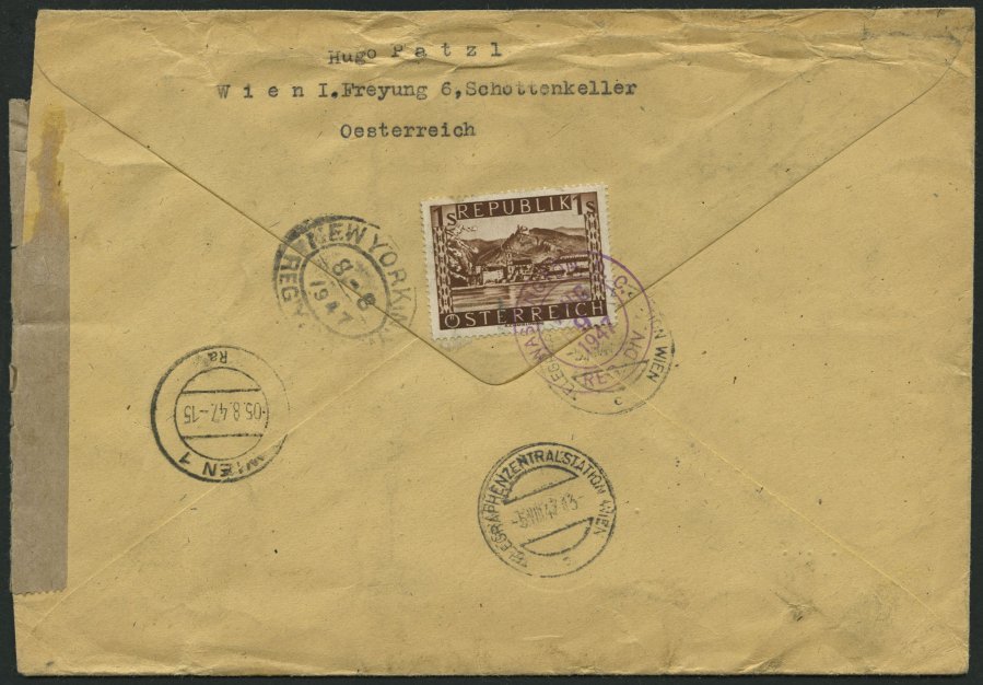 ÖSTERREICH 768,802,A 802 BRIEF, 1947, 18 G. Grillparzer (7x) Mit Zusatzfrankatur Auf Luftpost-Einschreibbrief Mit Zensur - Used Stamps