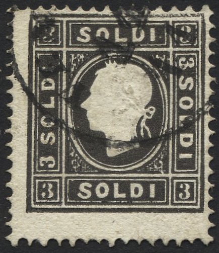 LOMBARDEI UND VENETIEN 7IIa O, 1859, 3 So. Schwarz, Type II, Pracht, Mi. 120.- - Lombardy-Venetia