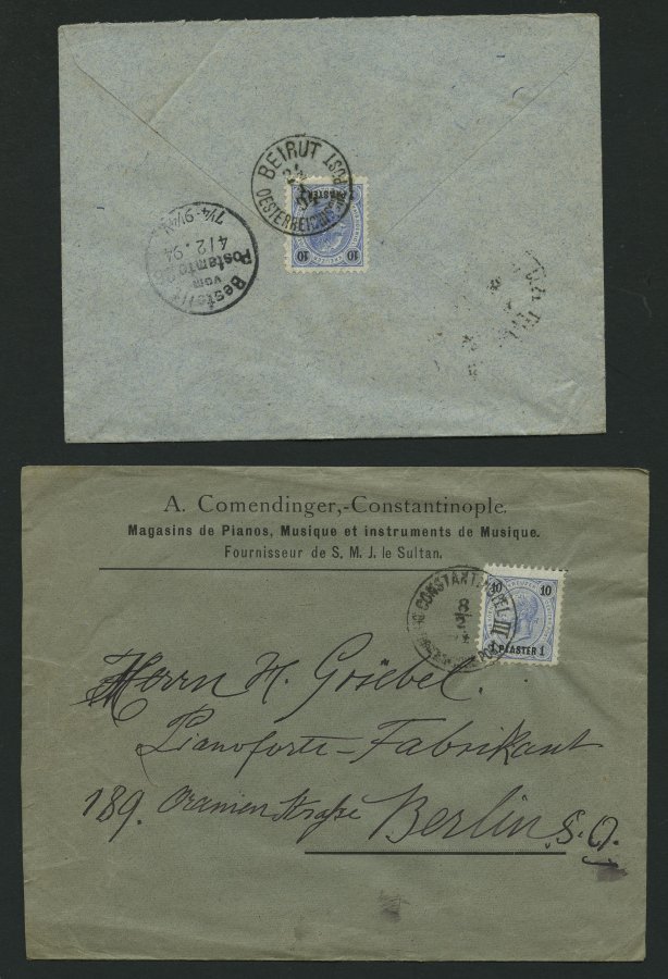 POST IN DER LEVANTE 21,23,34 BRIEF, 1894-1900, 10 Pa. Auf 3 Kr., 1 Pia. Auf 10 Kr. Und 1 Pia. Auf 25 H., 5 Briefe Nach B - Eastern Austria