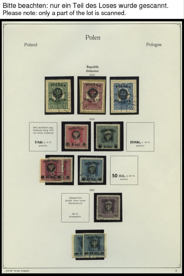 SAMMLUNGEN, LOTS O,* , Sammlung Polen Bis 1939, Die Ersten Jahre Schwach Vertreten, Die Aufdrucke 1919 Nicht Gerechnet D - Collections