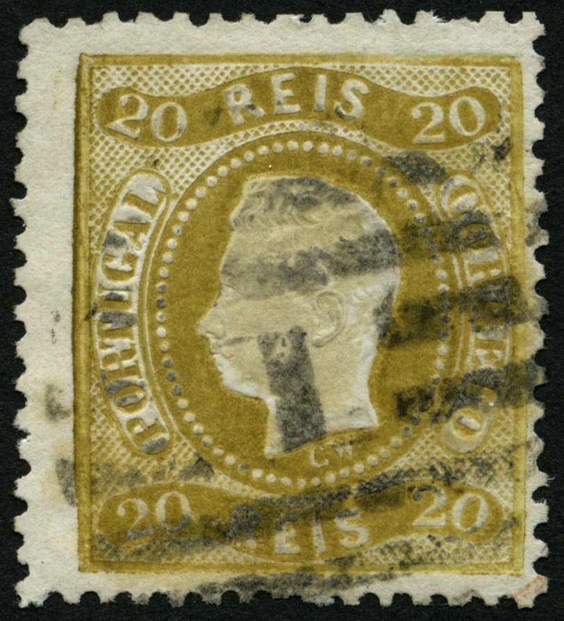 PORTUGAL 27 O, 1869, 20 R. Olivbraun, Nummernstempel 1, üblich Gezähnt Pracht, Mi. 150.- - Used Stamps