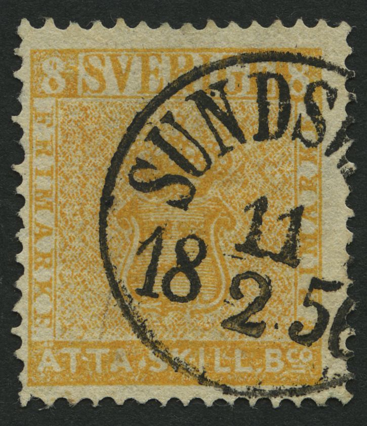 SCHWEDEN 4 O, 1855, 8 Skill. Bco. Orangegelb, K1 SUNDSWALL, Normale Zähnung, Pracht, Signiert Sjöman, Mi. 700.- - ... - 1855 Prefilatelia