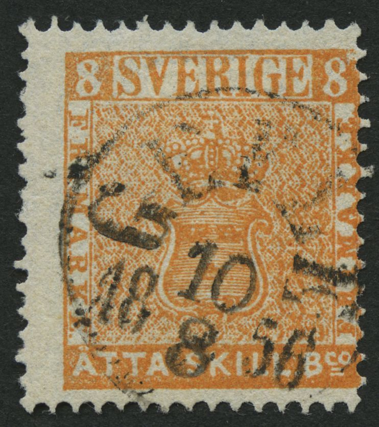 SCHWEDEN 4a O, 1855, 8 Skill. Bco. Rötlichborange (Facit 4a), Pracht, Fotoattest Obermüller Wilén, Mi. 700.- - Prefilatelia