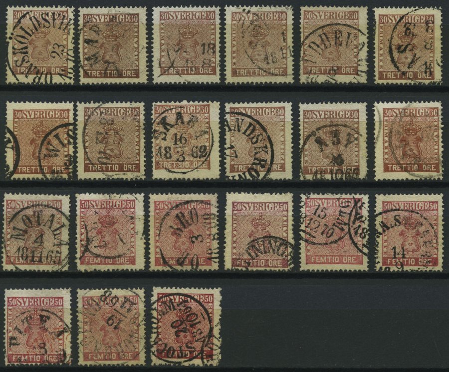 SAMMLUNGEN, LOTS 7-12 O, 1858, Reichswappen, Schöne Partie Von 63 Werten (u.a. 4x 9 Ö. Und 9x 50 Ö.), Dabei Bessere Farb - Colecciones