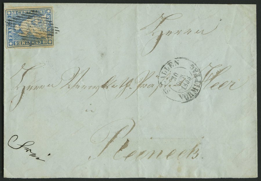 SCHWEIZ BUNDESPOST 14IIAym BRIEF, 1855, 10 Rp. Blau, Berner Druck I, (Zst. 23Ba), Vollrandig Auf Brief Von St. Gallen Na - 1843-1852 Federal & Cantonal Stamps