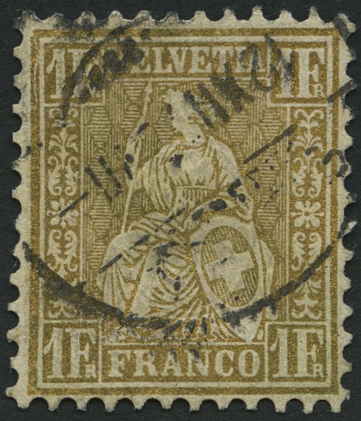 SCHWEIZ BUNDESPOST 28c O, 1864, 1 Fr. Gold, Pracht, Mi. 110.- - 1843-1852 Correos Federales Y Cantonales