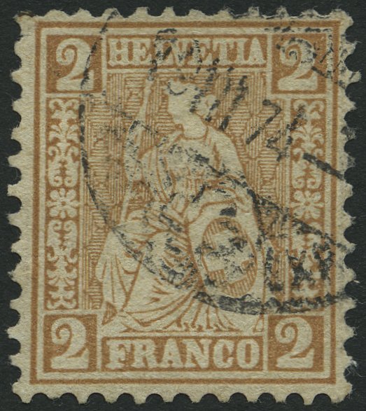 SCHWEIZ BUNDESPOST 29b O, 1867, 2 C. Rotbraun, Feinst (Eckzahnbug), Mi. 240.- - 1843-1852 Correos Federales Y Cantonales