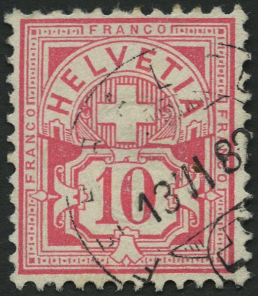 SCHWEIZ BUNDESPOST 47 O, 1882, 10 C. Lebhaftrosarot, Pracht, Mi. 80.- - 1843-1852 Federal & Cantonal Stamps