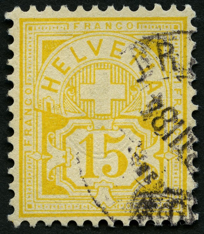 SCHWEIZ BUNDESPOST 49 O, 1882, 15 C. Lebhaftgelbocker, Pracht, Fotobefund Marchand, Mi. 300.- - 1843-1852 Federal & Cantonal Stamps