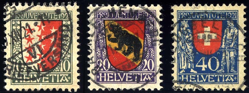 SCHWEIZ BUNDESPOST 172-74 O, 1921, Pro Juventute, Prachtsatz, Mi. 85.- - 1843-1852 Correos Federales Y Cantonales