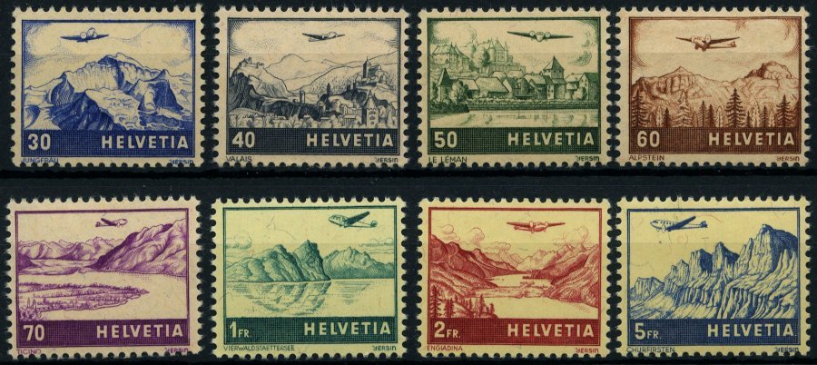 SCHWEIZ BUNDESPOST 387-94 **, 1941, Flugzeug über Landschaften, Prachtsatz, Mi. 100.- - 1843-1852 Correos Federales Y Cantonales